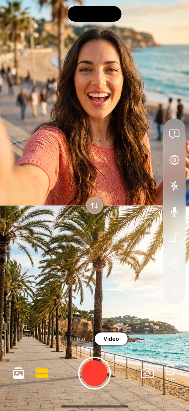 DualCam split screen dual camera recording mode
